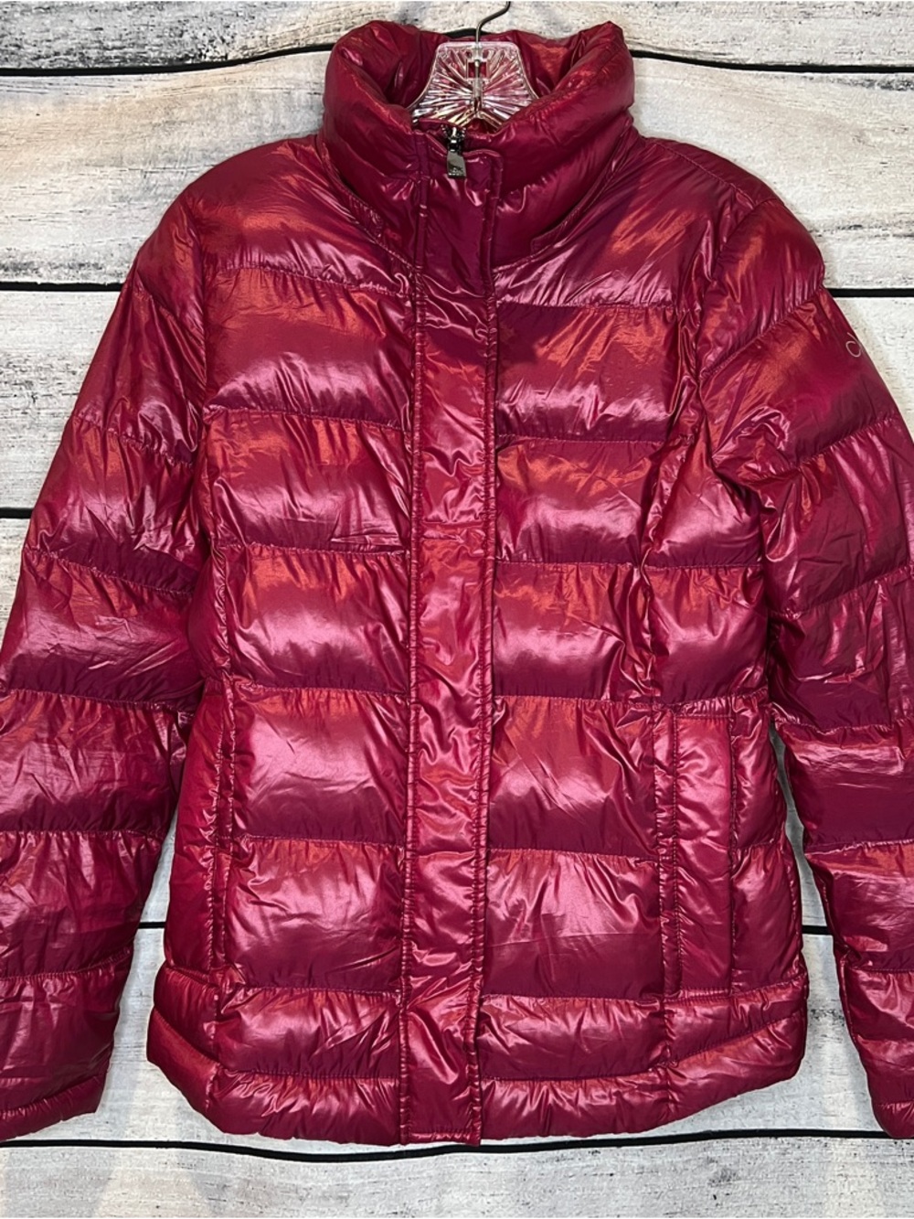 Calvin Klein Raspberry Pink Burgandy Packable Down Quilted Puffer Jacket Coat - Picture 2 of 12